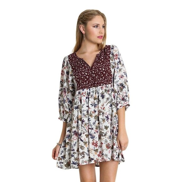 Umgee Womans Size Medium Dress Floral Tunic Empire Waist Graden Party Tunic Boho - Picture 1 of 12